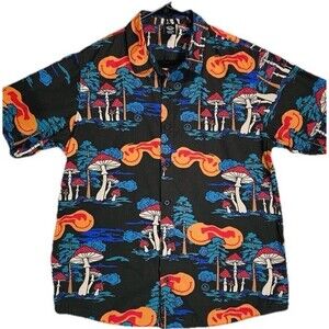 NEFF Shirt Men's XL Tripy Mushroom Smiley Face Button Up short Sleeve Shirt Top